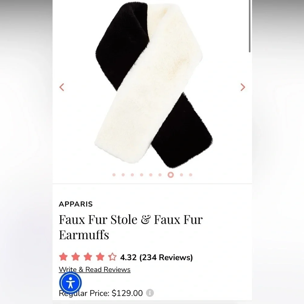 Apparis Black White Faux Fur Stole and Earmuffs